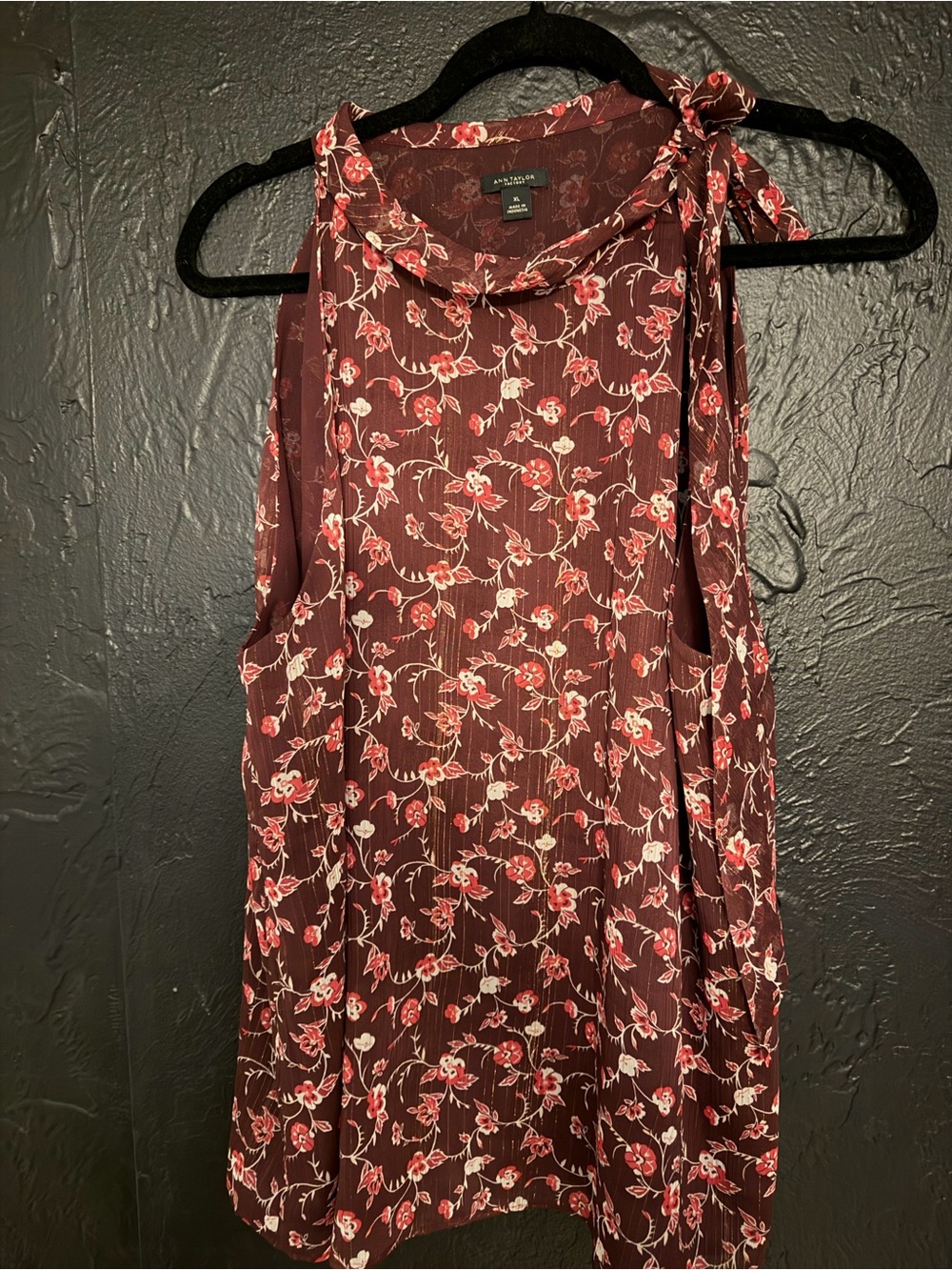 Burgundy Floral Tie-Shoulder Sleeveless Top